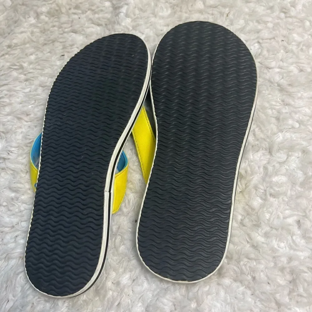 Adidas Womens FitFoam Soft Comfort Footbed Blue & yellow Thong Sandals SZ9